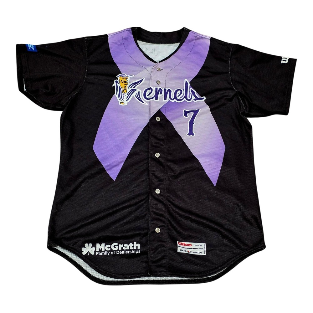 Cedar Rapids Kernels #7 Game Used Breast Cancer Jersey MiLB Wilson Sz 46 Black